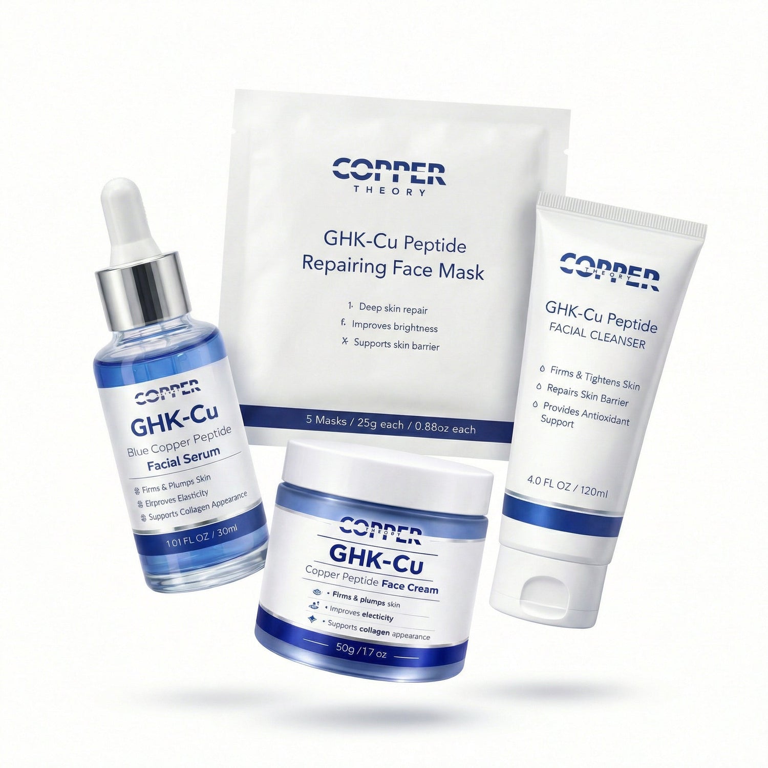 Copper Theory skincare bundle featuring GHK-CU serum and face cream on white background