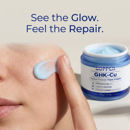 Application of GHK-CU copper peptide face cream on skin