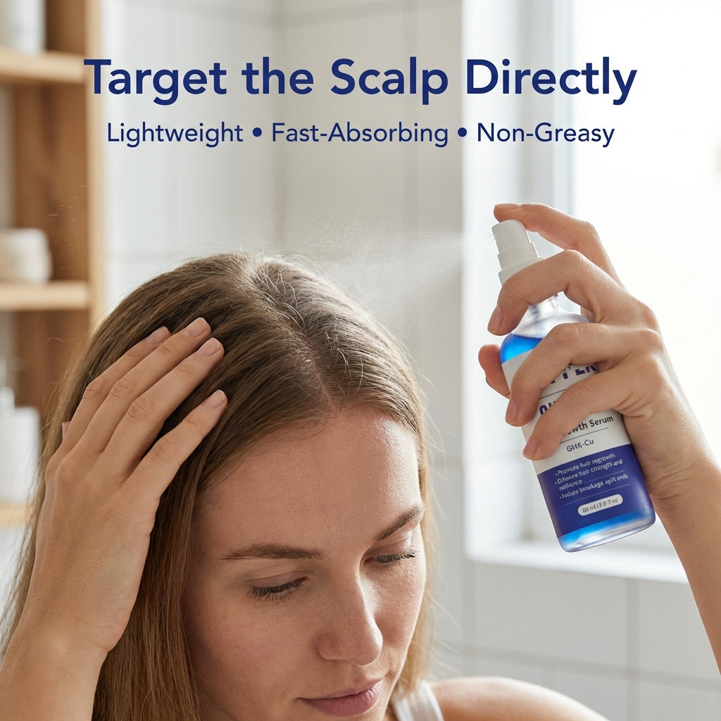 Application of GHK-CU copper peptide hair spray on scalp