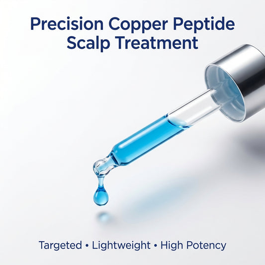 Close-up of copper peptide hair serum dropper